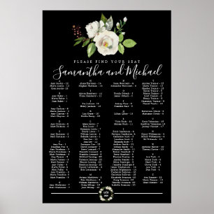 Rose blanche Floral noir alphabétique tableau de s