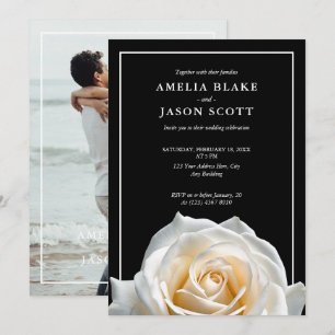 Rose blanche minimaliste sur Faire-part de mariage