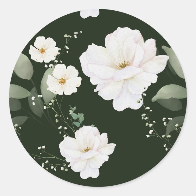 Rose blanche sur Sticker floral noir (Devant)