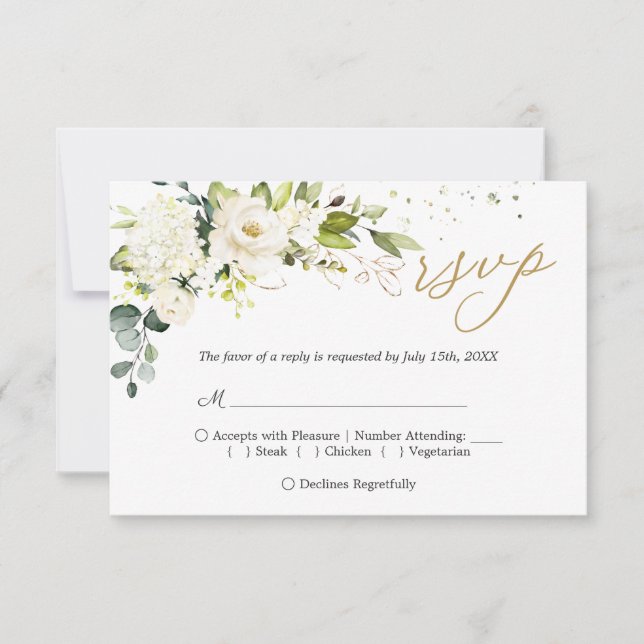 Rose Blanche verte Mariage Rsvp Carte de réponse (Devant)