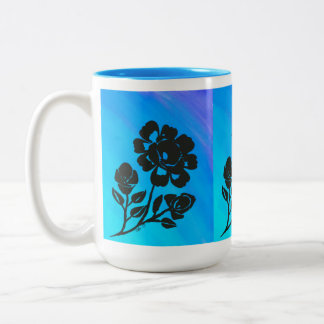Rose bleu clair Silhouette Art 15 oz. Café Mug