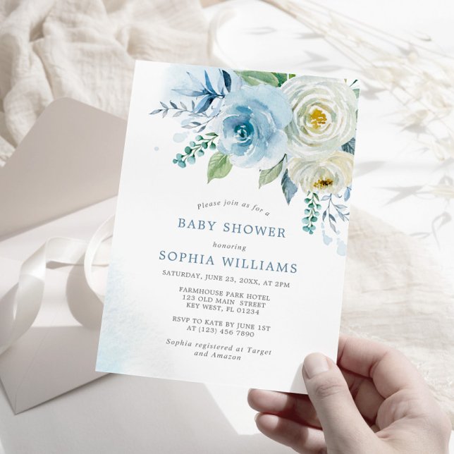 Rose bleu Dusty Invitation Baby shower Floral (Créateur téléchargé)