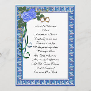 rose bleu faire-part de mariage grec