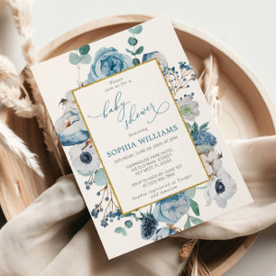 Rose bleu Fleurs Baby shower Invitation