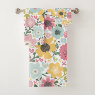 Rose Bleu Fleurs Jaunes Moderne Serviette Florale