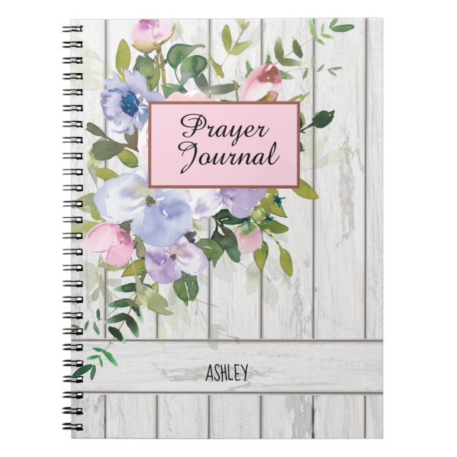 Rose Bleu pourpre Floral Bois Nom Journal de prièr (Devant)