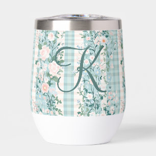 Rose Bleu Sarcelle Monogramme Initial Gingham Cade
