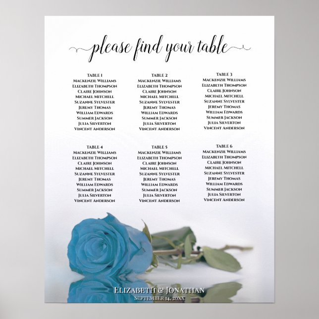 Rose bleu turquoise 6 Mariage de table Tableau de  (Devant)
