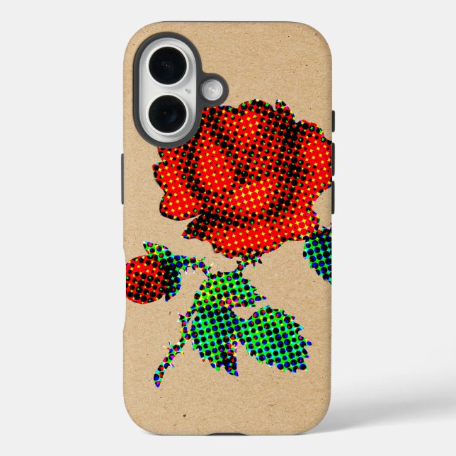 Rose Bloom Halftone on Brown Paper Fine Art Case-Mate iPhone Case (Back)