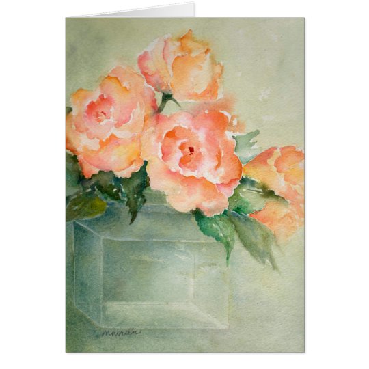 Rose Blooms in Green Vase Card