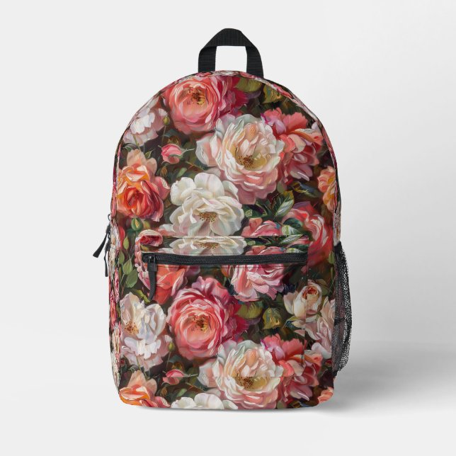 Rose Blooms Oil Painting Backpack (Front)