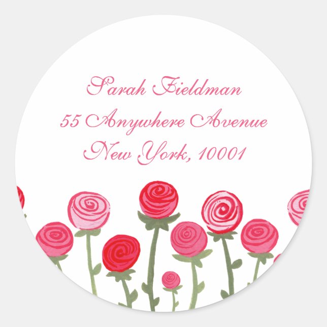 Rose Blooms White Name Address Label Sticker (Front)