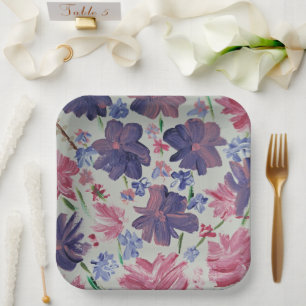 Rose Blue Moon Floral, assiettes en papier carrées