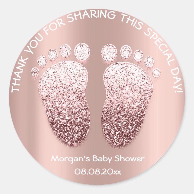 Rose Blus Glitter Feet Baby Shower Favour Thank Yo Classic Round Sticker (Front)