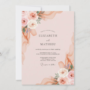 Rose Blush Apricot Petal Wedding Invitation