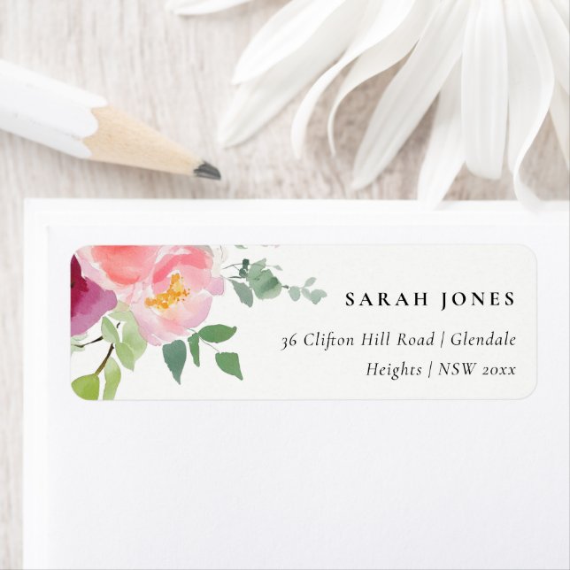 Rose Blush Bourgogne Rose Aquarelle Adresse (En situation)