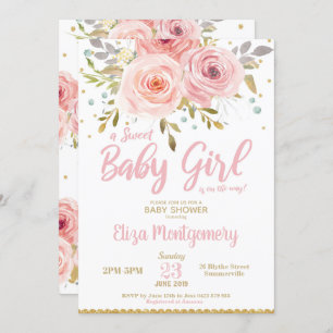 Rose Blush Floral Baby shower Invitation fille