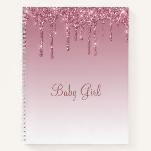 Rose Blush Glitter Baby Girl Script Elegant Pretty Notebook