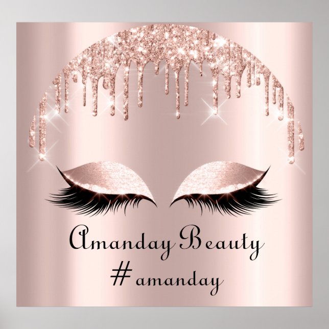 Rose Blush Glitter Drips Eyelashes Makeup Hair Poster (Front)
