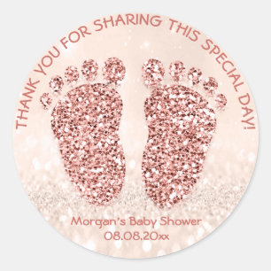 Rose Blush Glitter Feet Baby Shower Favour Thank Classic Round Sticker