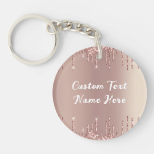 Rose Blush Glitter Keychain with Custom Text