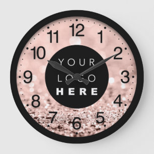 Rose Blush Glitter Modern Custom Logo Large Clock