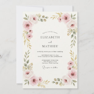 Rose Blush Gold Peony Wedding Invitation