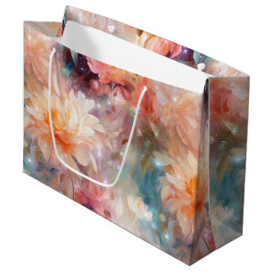 Rose Blush Peach Orange Floral  Large Gift Bag