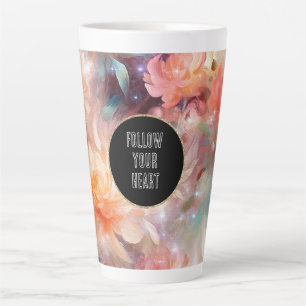Rose Blush Peach Orange Floral  Latte Mug