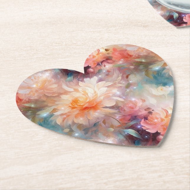 Rose Blush Peach Orange Floral  Paper Coaster (Angled)