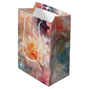 Rose Blush Peach Orange Floral Wedding Medium Gift Bag