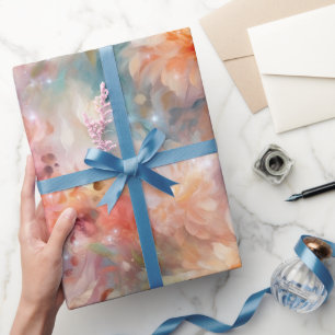 Rose Blush Peach Orange Floral Wedding Wrapping Paper