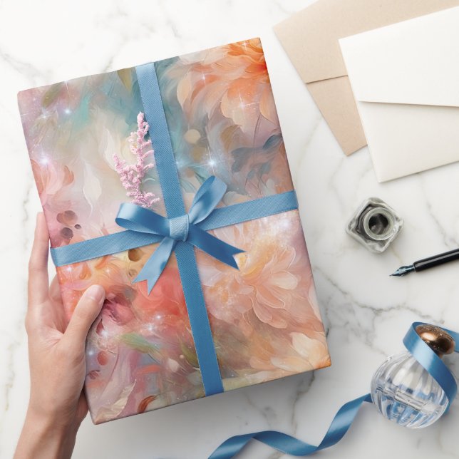 Rose Blush Peach Orange Floral Wedding Wrapping Paper (Gifting)