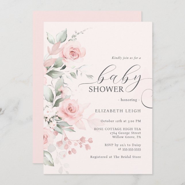 Rose Blush Pink Baby Shower  Invitation (Front/Back)