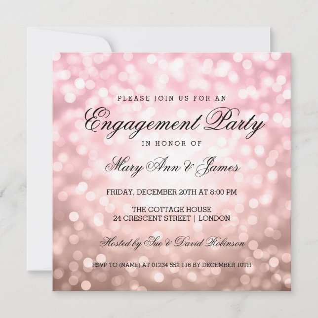 Rose Blush Pink Bokeh Lights Engagement Party Invitation (Front)