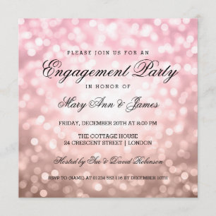 Rose Blush Pink Bokeh Lights Engagement Party Invitation
