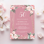 Rose | Blush Pink Floral 50th Birthday Invitation<br><div class="desc">Looking for a beautiful and elegant birthday invitation? Check out our rose and blush pink floral invitation with a stunning gold geometric frame! This customizable invitation is perfect for any birthday celebration, whether it's a sweet 16, 30th, or 60th. The delicate pink flowers add a touch of femininity, while the...</div>
