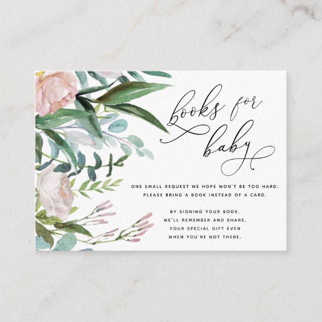 Rose Blush Pink Floral Greenery Books For Baby Enc Enclosure Card (Front)