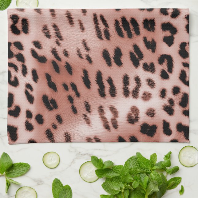 Rose Blush Pink Leopard Kitchen Towel (Folded)