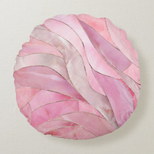 Rose Blush Pink - Mosaic Waves Round Pillow