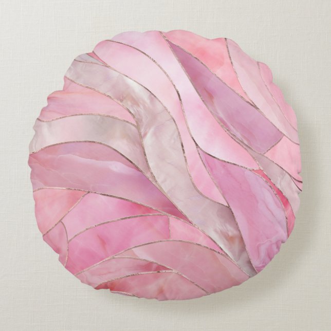 Rose Blush Pink - Mosaic Waves Round Pillow (Front)