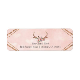 Rose Blush Rose Floral Deer Antlers Boho Chic