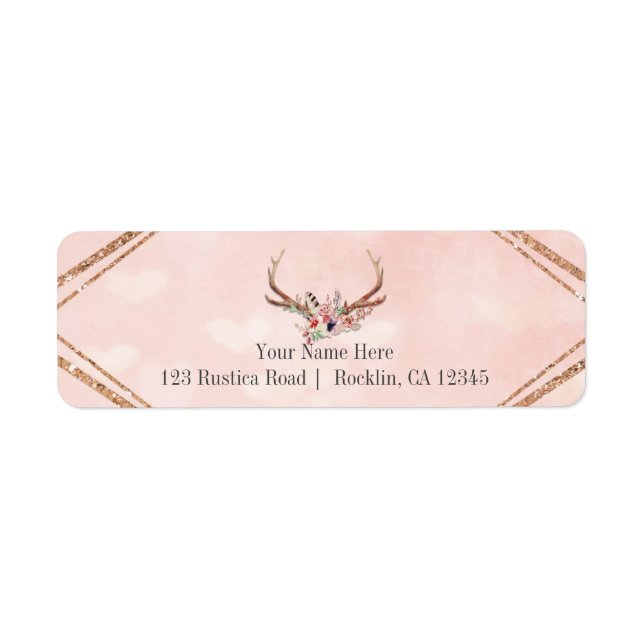Rose Blush Rose Floral Deer Antlers Boho Chic (Devant)