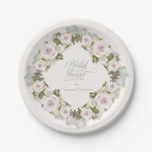 Rose Blush Sage Succulent Greenery Bridal Shower  Paper Plate
