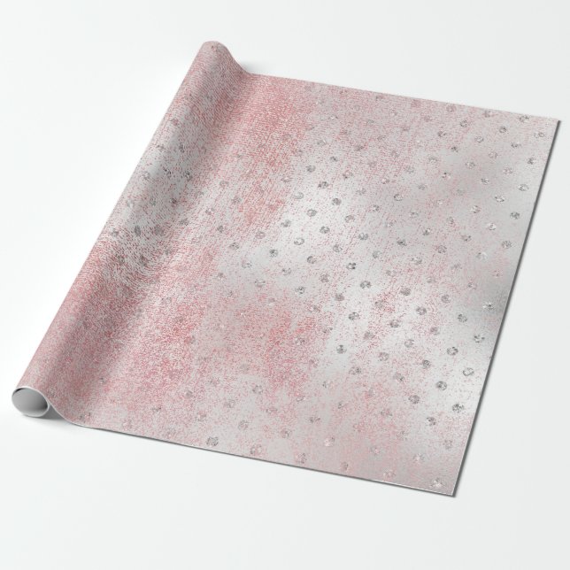 Rose Blush  Silver Grey Gold Beauty Pink Dots Wrapping Paper (Unrolled)