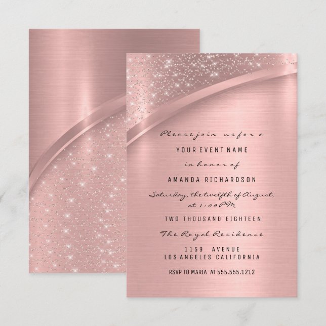 Rose Blush Spark Glitter Bridal Sweet 16th Invitation (Front/Back)