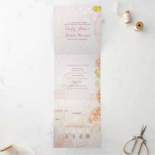 Rose Blush Tri-Fold tout en un Faire-part de maria
