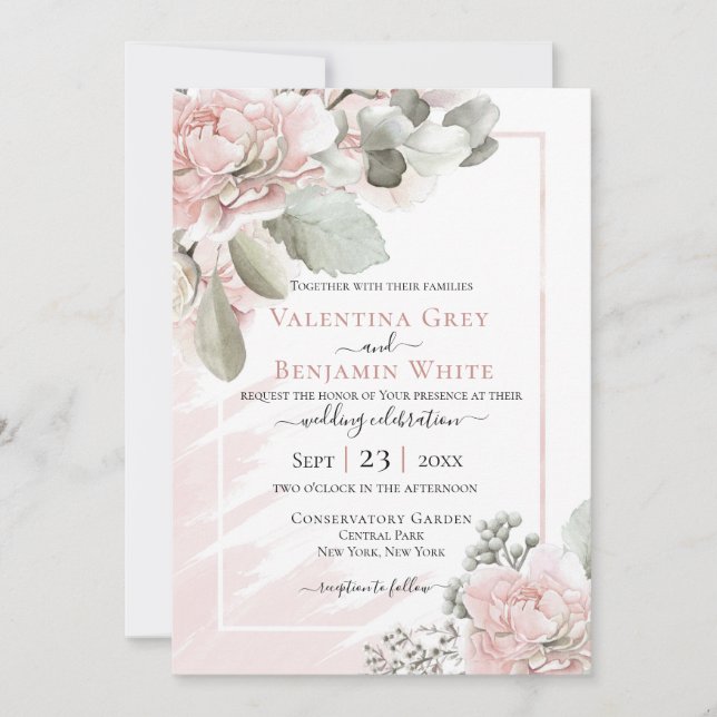 Rose boho chic floral floral roux invitation (Devant)