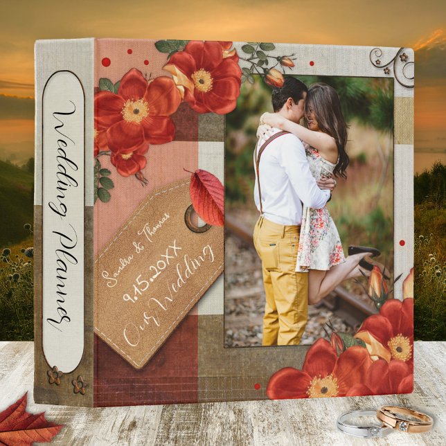 Rose Boho Terra Cotta Mariage photo Classeur (A scrapbook style wedding binder with roses and your custom photo)
