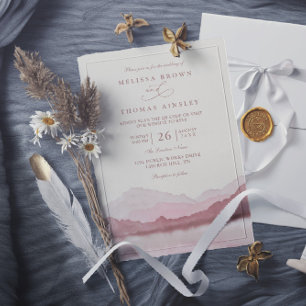 Rose Boho Watercolor Mountain QR Code Wedding Invitation
